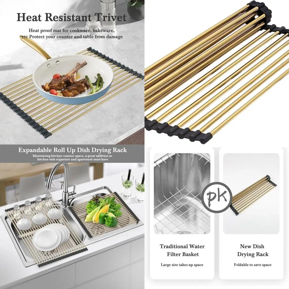 

Складной силиконовый коврик для раковины, сушилка для посуды - 17,7 x 13,4, нескользящая кухонная складная сушилка, многофункциональная стойка для стойки