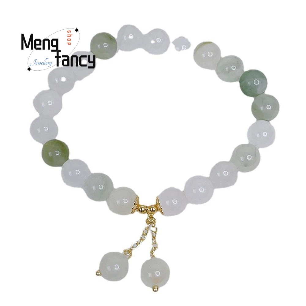 Natural Tianshan Cui Bracelet Female Simple Retro Tassel Gradual Jade Beaded Bracelet Exquisite Popular Luxury Fashion Jewelry