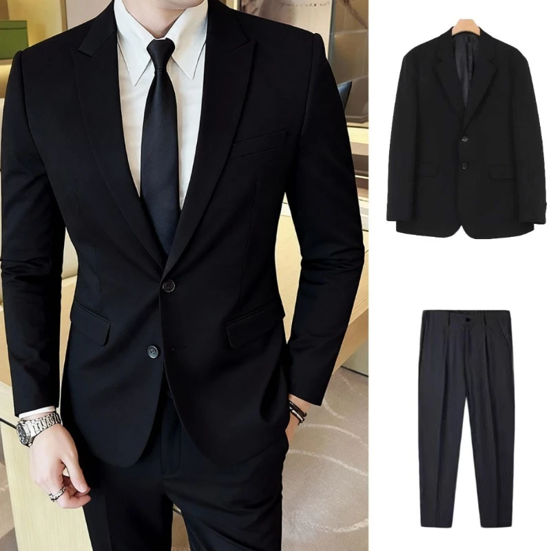 Men Slim Fit Business Casual Suit Set Formal Blazer Interview Groomsmen Wedding Party Spring Autumn