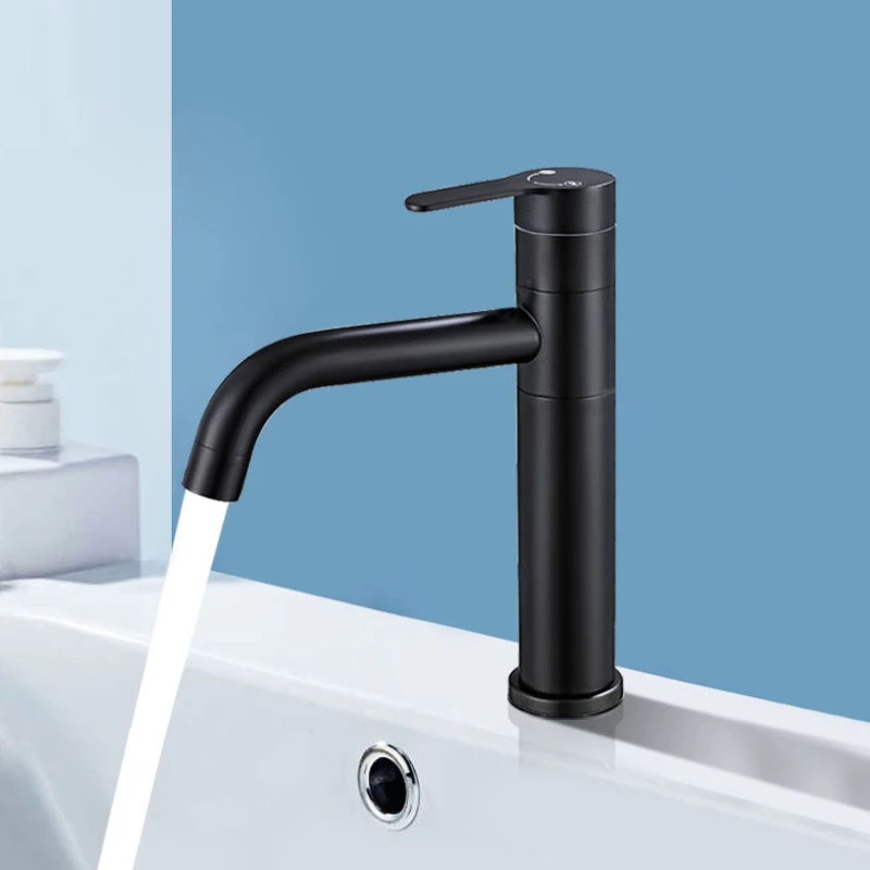 Single Cold Bathroom Vanity Sink Faucets Deck Mounted Single Handle Vessel Sink Faucet Rotatable 360° Basin Sink Faucets Black