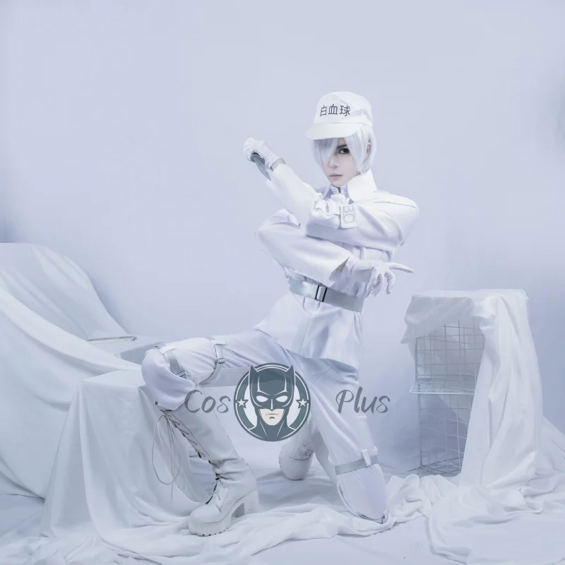 Anime Cells at Work! Neutrophil Uniform Hataraku Saibou White Blood Cell Cosplay Costume wig Coat Pants Belt Hat Golves Set