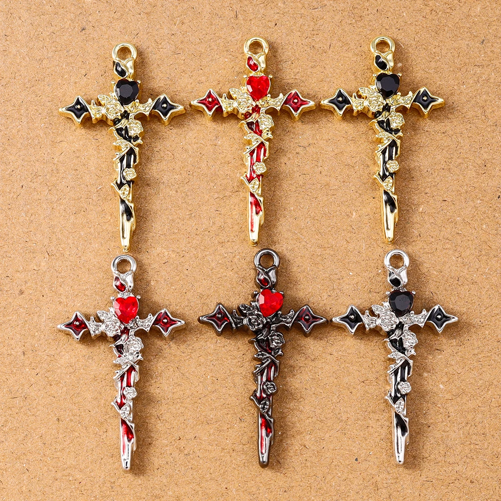 5 Stück Gothic-Kreuz-Anhänger mit Kristallschädel für Schmuckherstellung, Ohrringe, Halsketten, DIY Punk-Schmuckzubehör