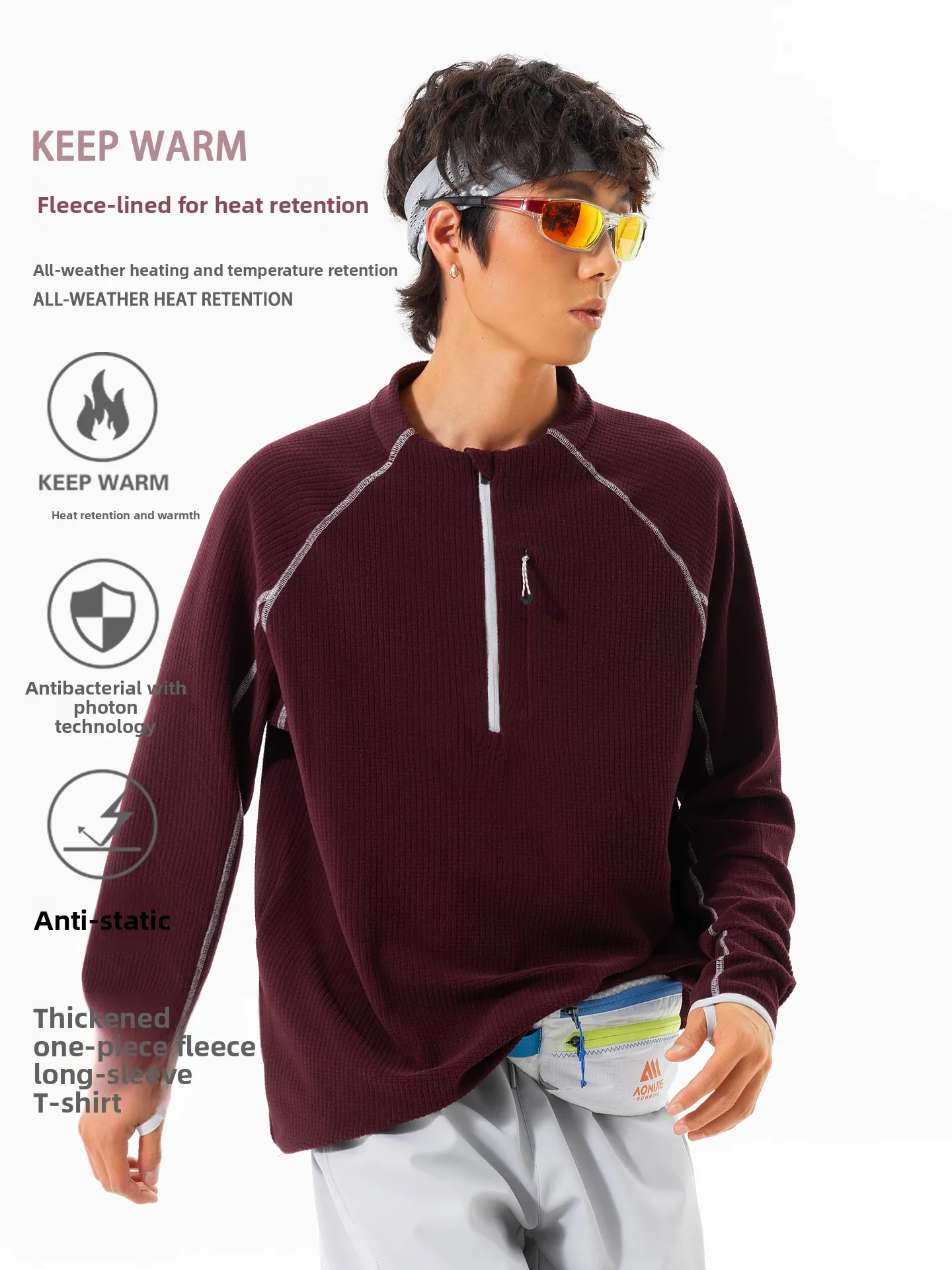 Couple's Thickened Long Sleeve Fleece Lined Sportswear Half Zippered Outdoor Winter Base Layer Shirt Youth Fashion Polyester