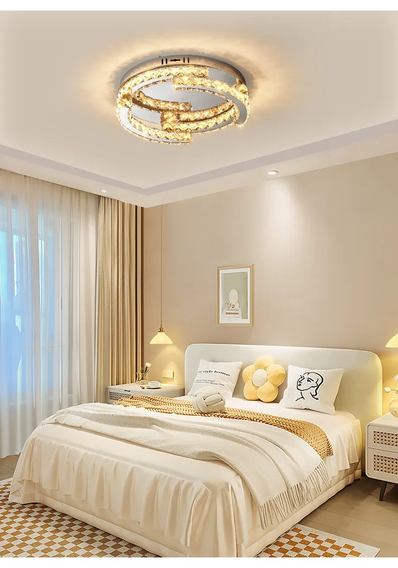 Crystal LED Ceiling Lamp Foyer Shiny Steel Luminaires