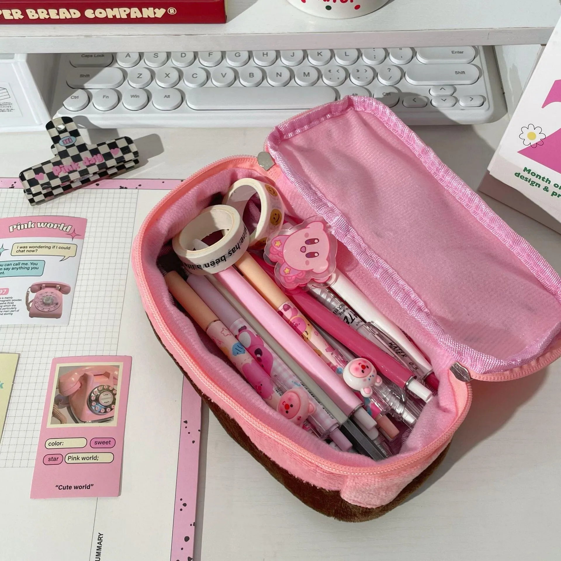 Ins Style Cherry Cake Pencil Bag, Korean New Style Cute Girls Large‑Capacity Pencil Pouch, Student Stationery Storage Bag