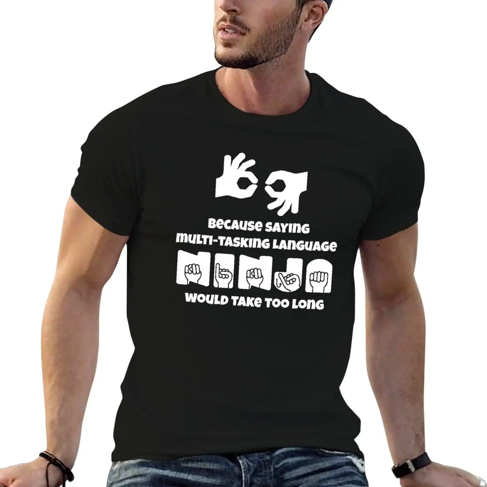 T-shirt Ninja Interprète ASL à col rond avec imprimé vintage