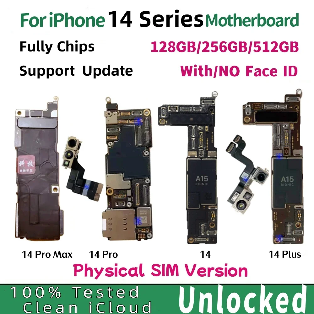 

Полностью протестирована для iPhone 14 Pro Max 14 Plus, материнская плата с Face ID, SIM-версия, разблокированная, бесплатная, чистая материнская плата iCloud