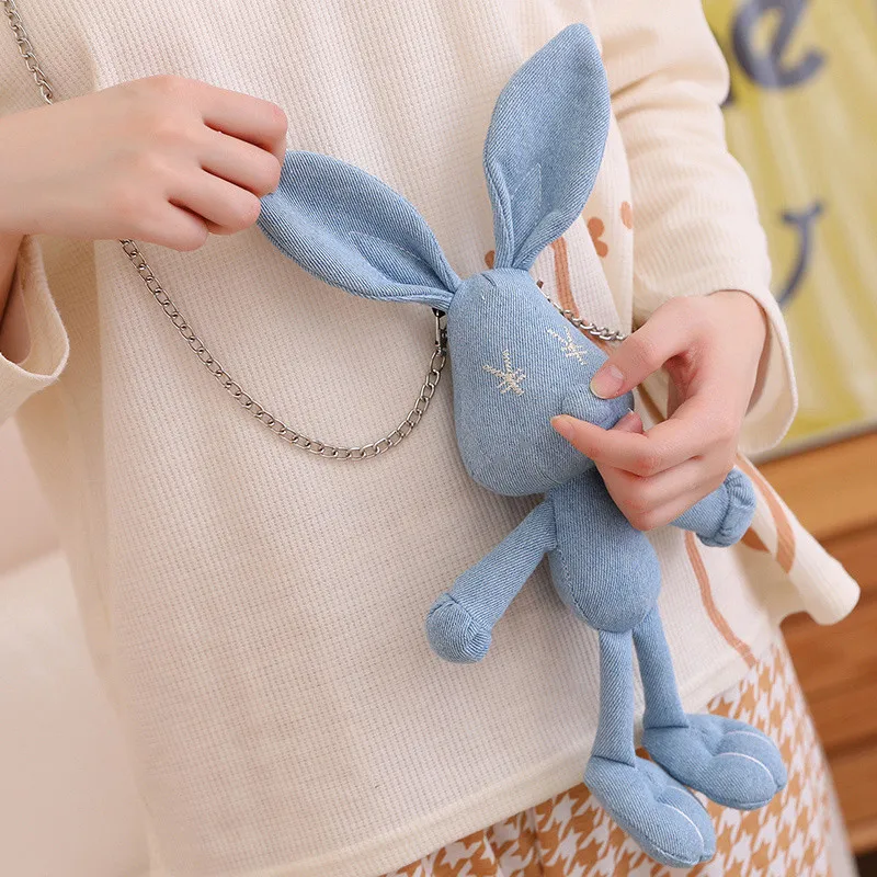 

30cm Fashion Denim Fabric Long Ear Rabbit Plush Toy Cute Stuffed Animals Bunny Plushies Doll for Women Chain Bag Soft Toys Gift