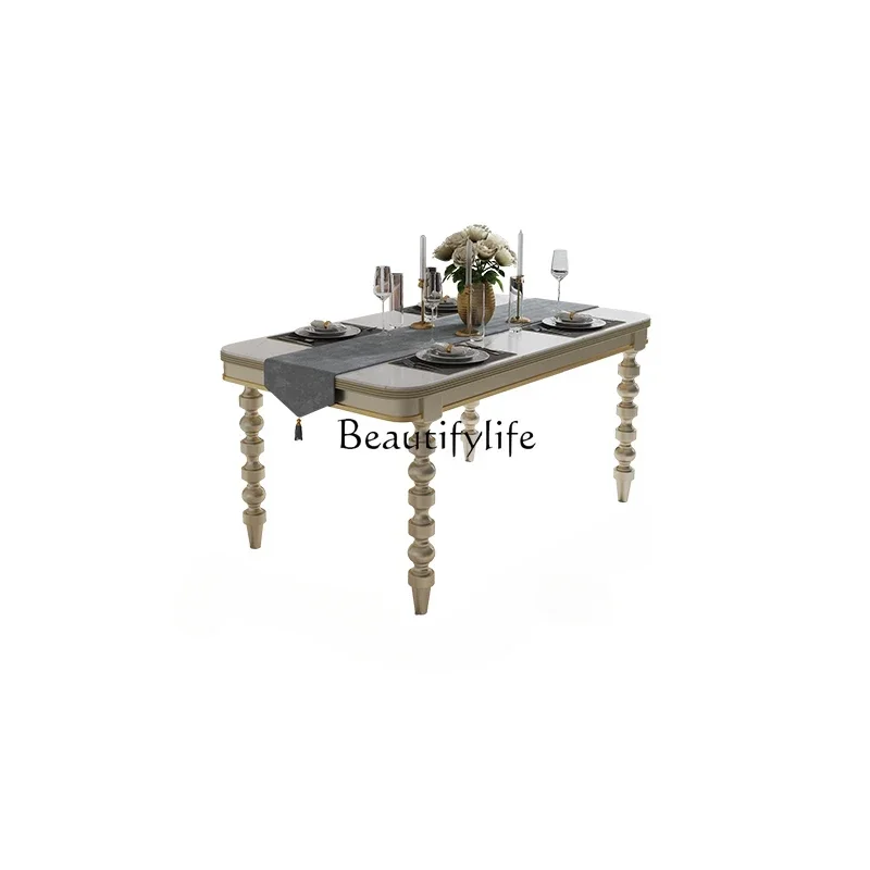 

Solid wood rock slab dining table light luxury American household rectangular Italian dining table and chair combination