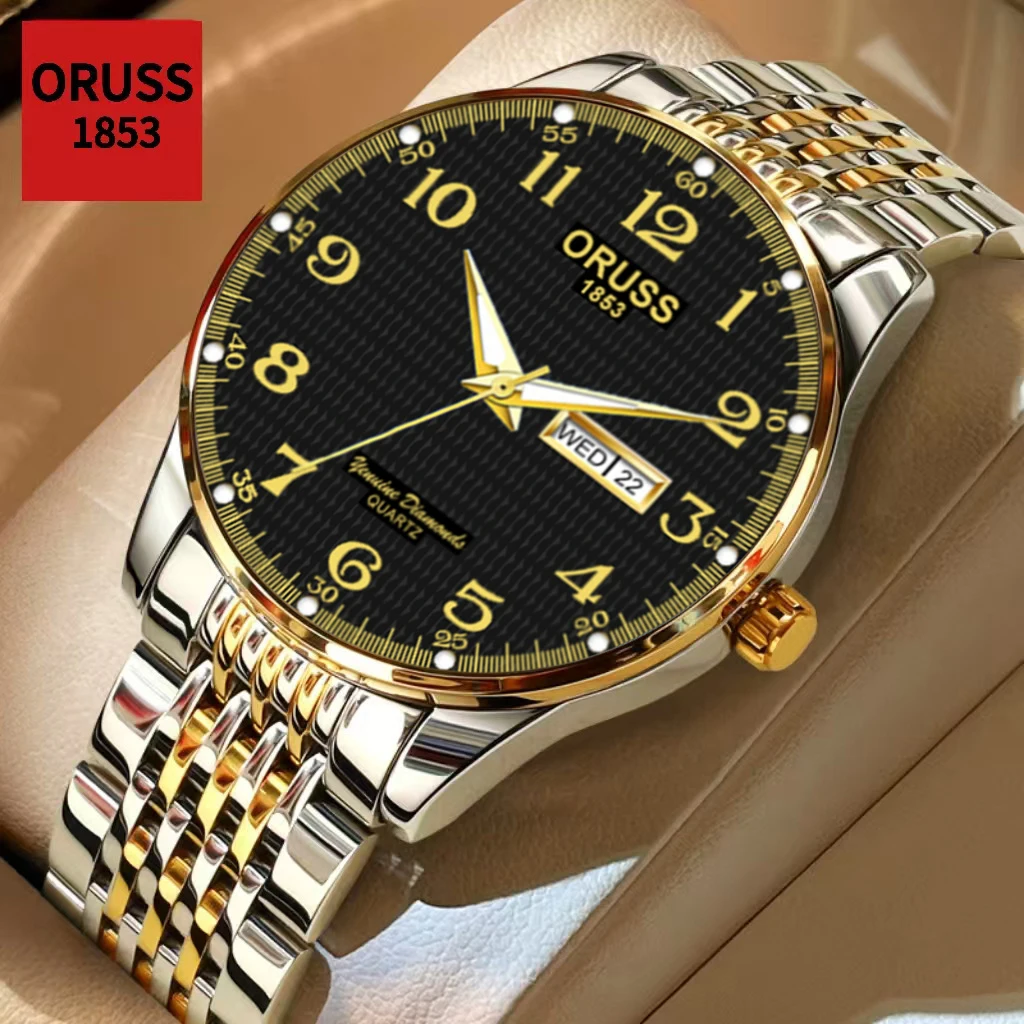 

ORUSS Top Brand Luxury Fashion Stainless Steel Watch Men's Waterproof Luminous Sports Business Wristwatch Men's Quartz Watch