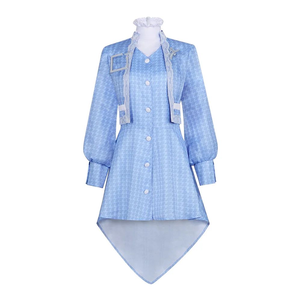 

Genshin Impact Kamisato Ayaka Cosplay Costume Light Blue Lace Trim Asymmetric Hem Dress for Anime Fans Halloween Party