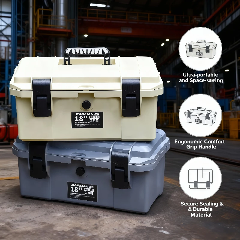 Robuster, tragbarer, doppellagiger, wasserdichter PP-Werkzeugkasten, Werkzeug-Organizer, tragbarer Mehrzweck-Heimwerkzeugkoffer, Werkstattaufbewahrung