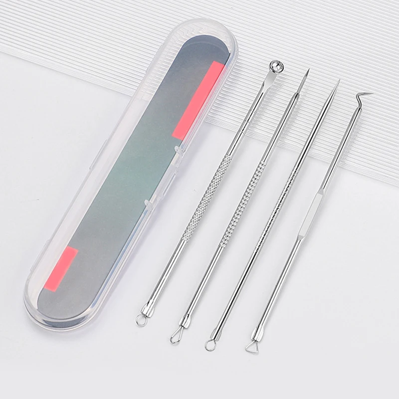 Aguja de acné de acero inoxidable para eliminar puntos negros, eliminar el acné, herramienta para apretar el acné, clip celular, aguja para acné, clip para acné, juego de 4 piezas