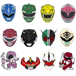 Power Dinosaur Rangers Enamel Pin Set Colorful Battle Suit Combat Helmet Lapel Badge Classic Anime Jewelry Collection Wholesale