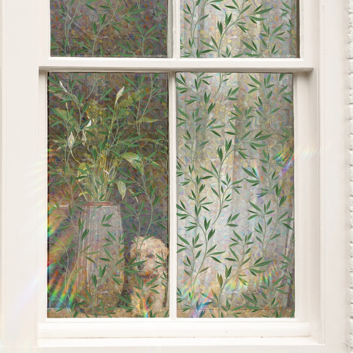 

Window Privacy Film Green Leaves Vine Static Cling Glass Decor Home Office Bathroom Decorative Decals No Glue Art Poster