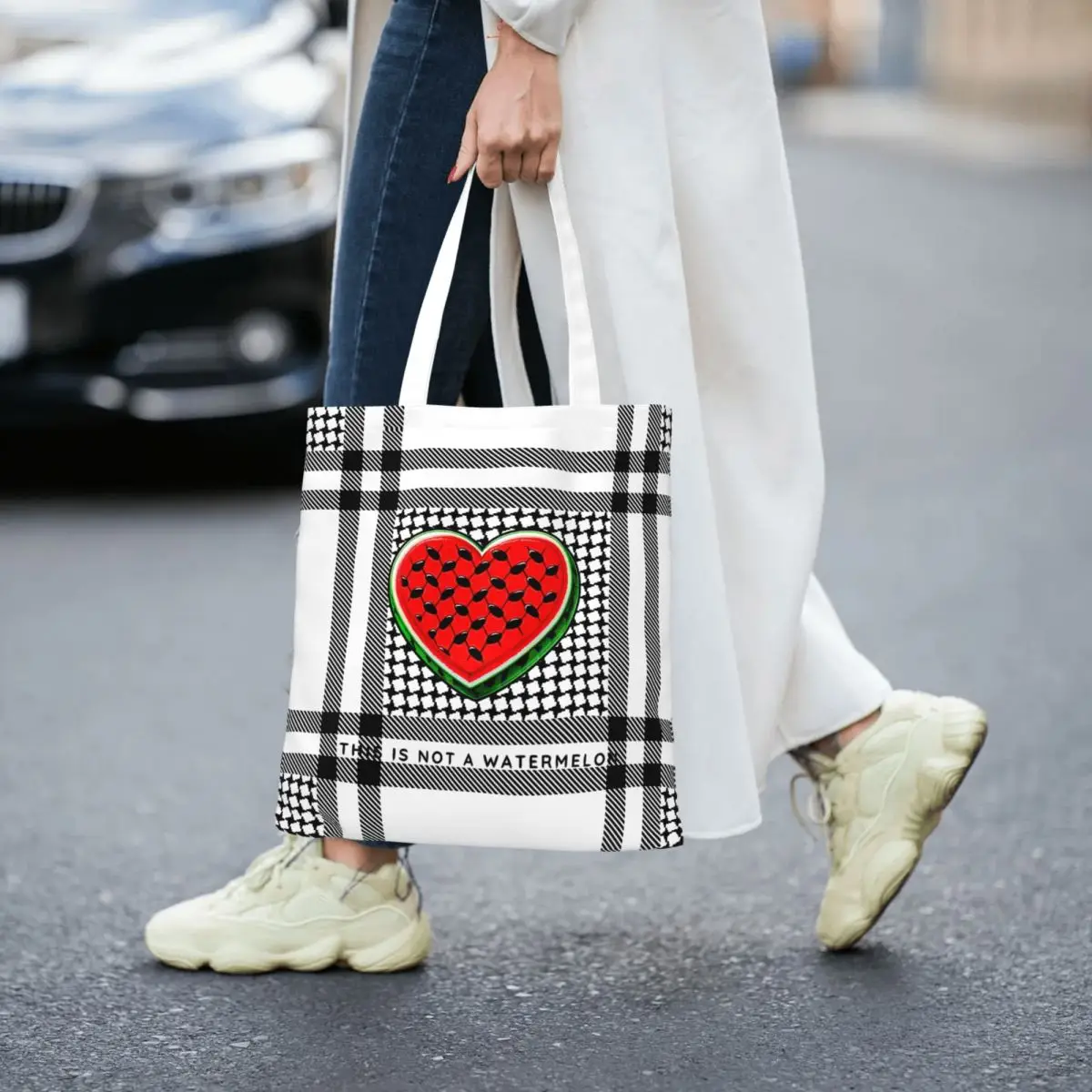 This Is Not A Watermelon Canvas Tote Handbag Magritte Parody Watermelon Keffiyeh Grocery Bags Shopper Bags for Women