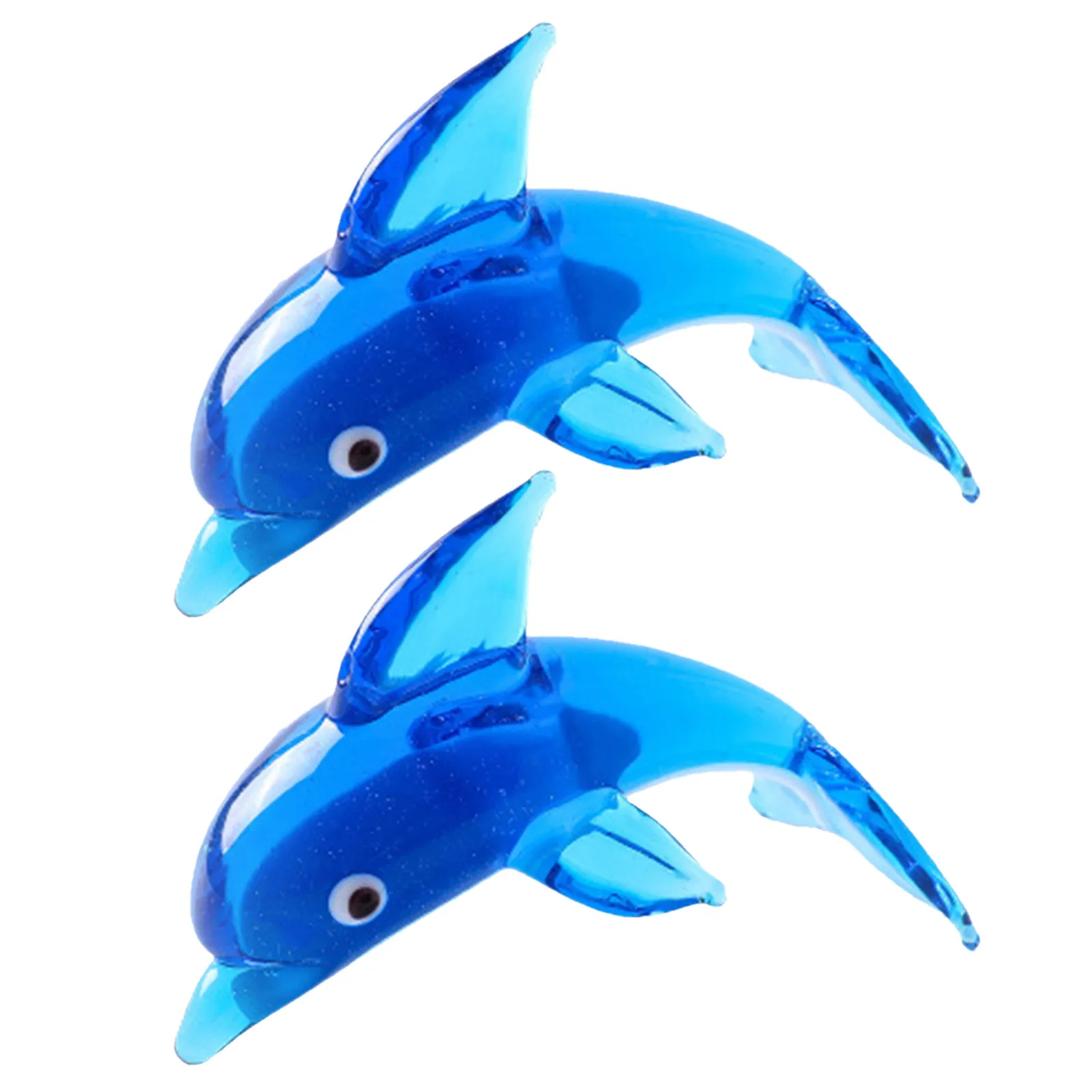 2Pcs Crystal Glass Dolphin Sculpture Blue Ocean Animal Decor Small Miniature Coastal Home Desk Accent Crystal Dolphin Decoration