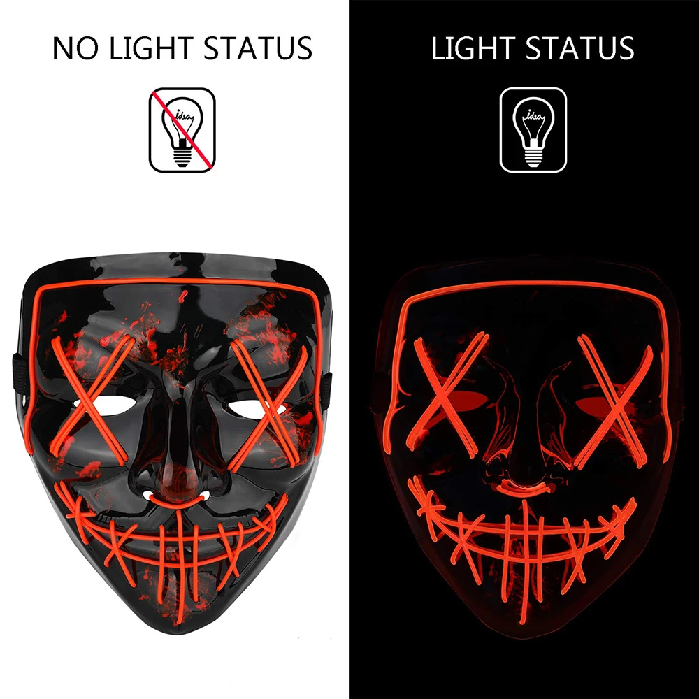 Maska Halloween LED zapala się czapka kominiarka czerwony, niebieski, zielony Cosplay wakacyjny kostium na Halloween bal przebierańców, karnawał,