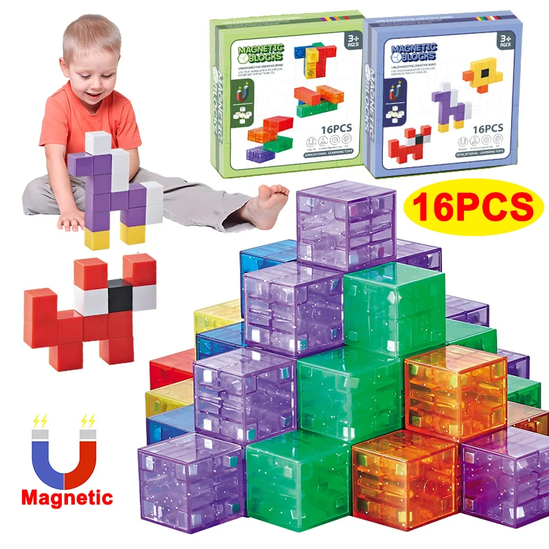 16 sztuk magnetyczne klocki dla dzieci wymienne 3D kostki magnetyczne zestaw Fidegt zabawki dla dzieci zabawki edukacyjne Montessori