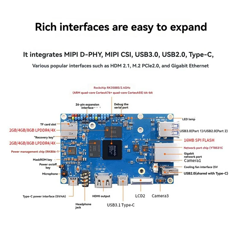 FFYY-untuk Orange Pi 5 RK3588S Modul PCIE + Casing Aloi Aluminium Wifi + BT SSD Gigabit Ethernet Board Run untuk Android Debian OS