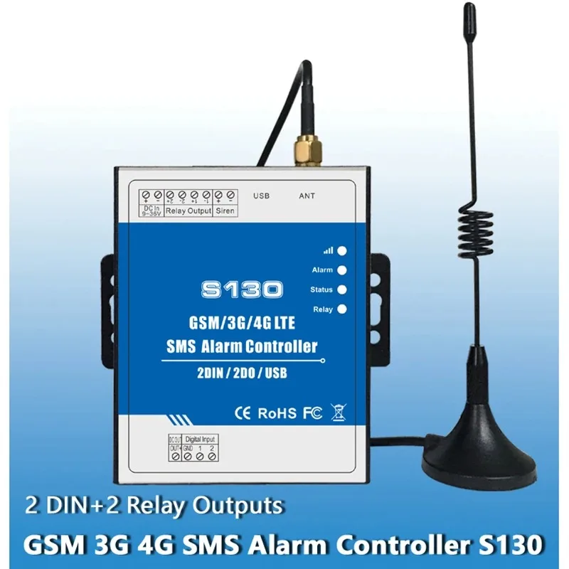 GSM 4G Cellular RTU SMS Remote Controller 2DIN 2 Relay Outputs Fuel Tank Pump Automation Monitoring Alarm System