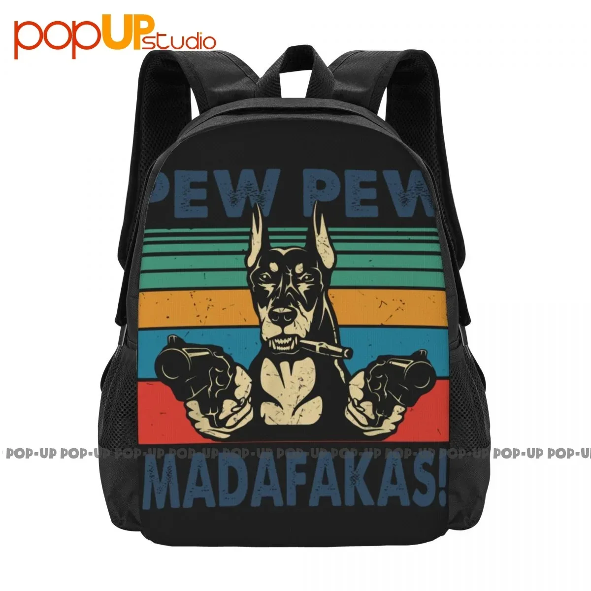 Doberman Dog Pew Madafakas Dog Gangster With Gun Backpack Large Capacity Newest Shoe Bag Gymnast Bag Bags For Travel