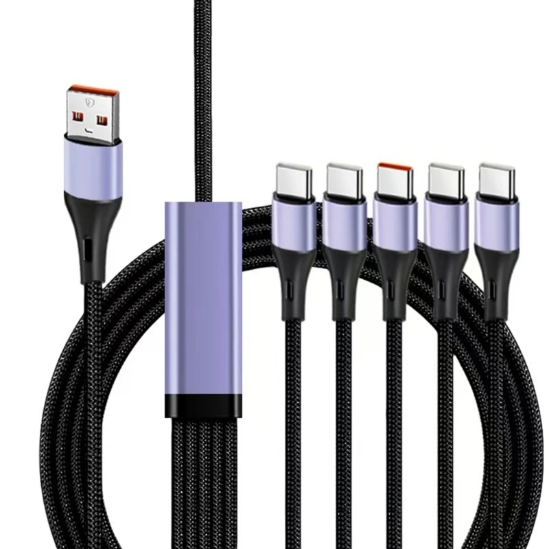 Rozgałęźnik USB 5 w 1 Kabel USB A do 5 Micro USB/Typ C Pomarańczowy Port Obsługa szybkiego ładowania 66 W do tabletu telefonicznego Pad — zdjęcie produktu 5