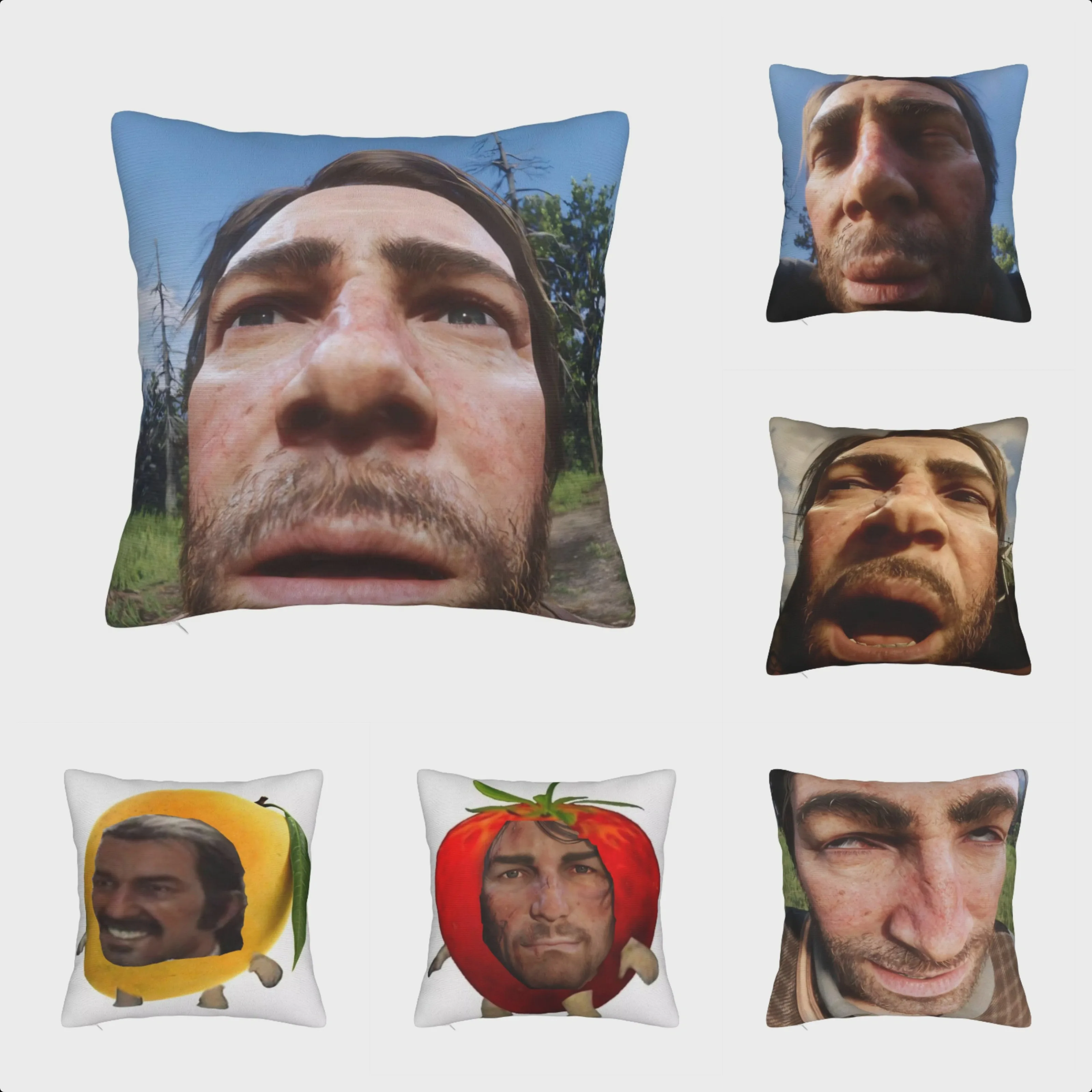 Double Sided A-Arthur M-Morgan Meme Pillow Cover, Soft Polyester Square Cushion Case for RDR2 Game Fans Home Decor Gift