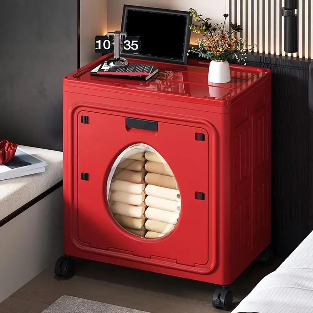 

Flip-Top Design Folding Storage Box with Wheels Space Saving Clothing Storage Cabinet Large Capacity Clothes Organizer Bedroom