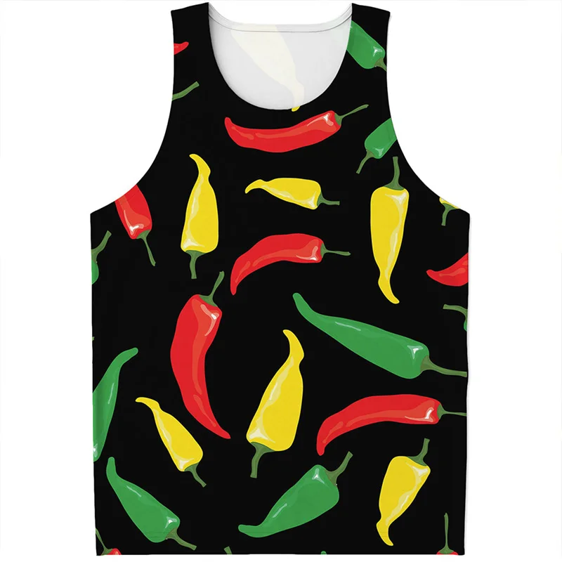 Colorful Pepper 3D Printed Tank Top Men Women Summer Sleeveless Oversized Vest Streetwear Casual Vegetable Pattern Tee Shirts image 3