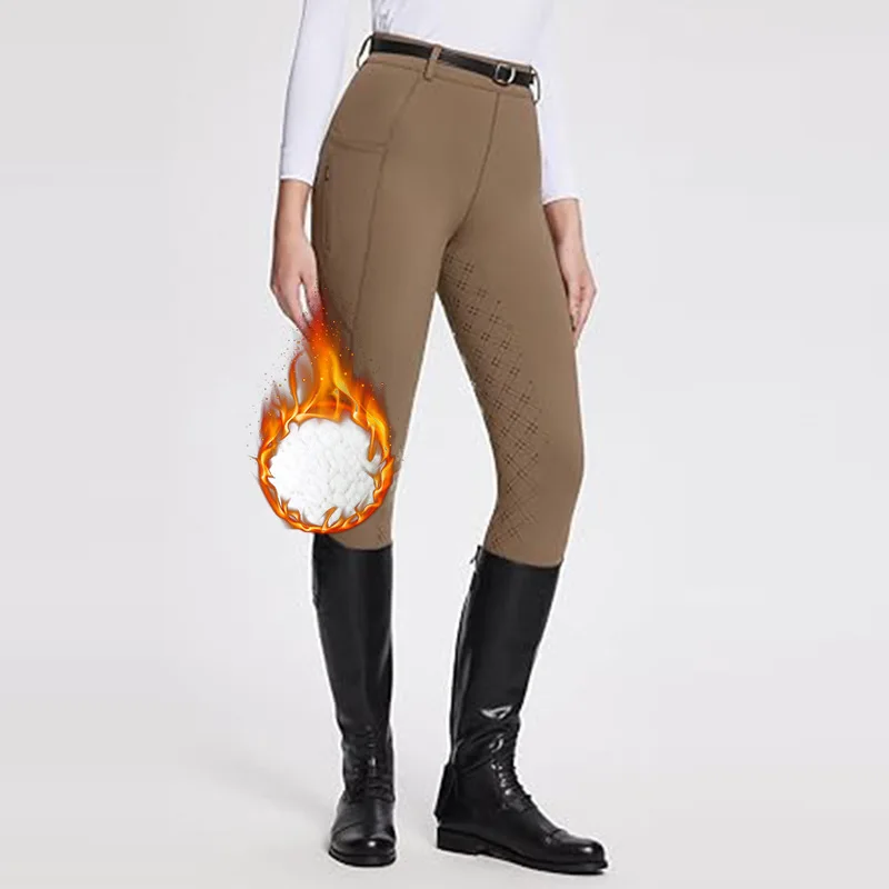 Thick Breeches Women Silica Non-slip Breathable Elastic Hign Waist Horse Riding Pants Warm Fleece Equestrian Leggings Sportswear