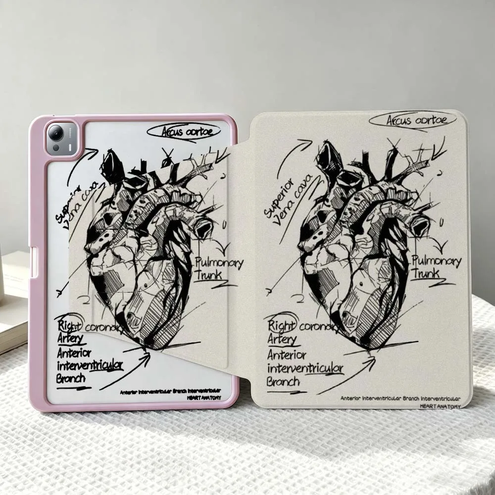 Anatomical Heart Design For Xiaomi Mi Redmi Poco Pad 8 7 7S 6 6S 5 SE Pro Ultra 360° Rotation Stylus Storage Tablet Case Soft