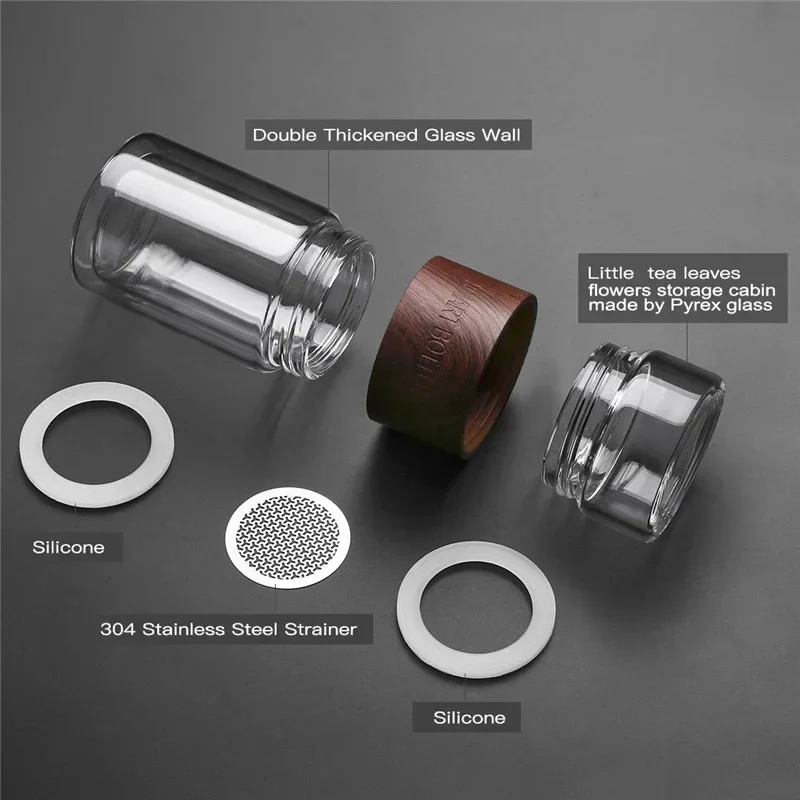 1PCS Glass Tea Bottle Portable Double Wall Kung Fu Tea With Case Tea Drink Bottle Infuser Tumbler Drinkware Creative Gift