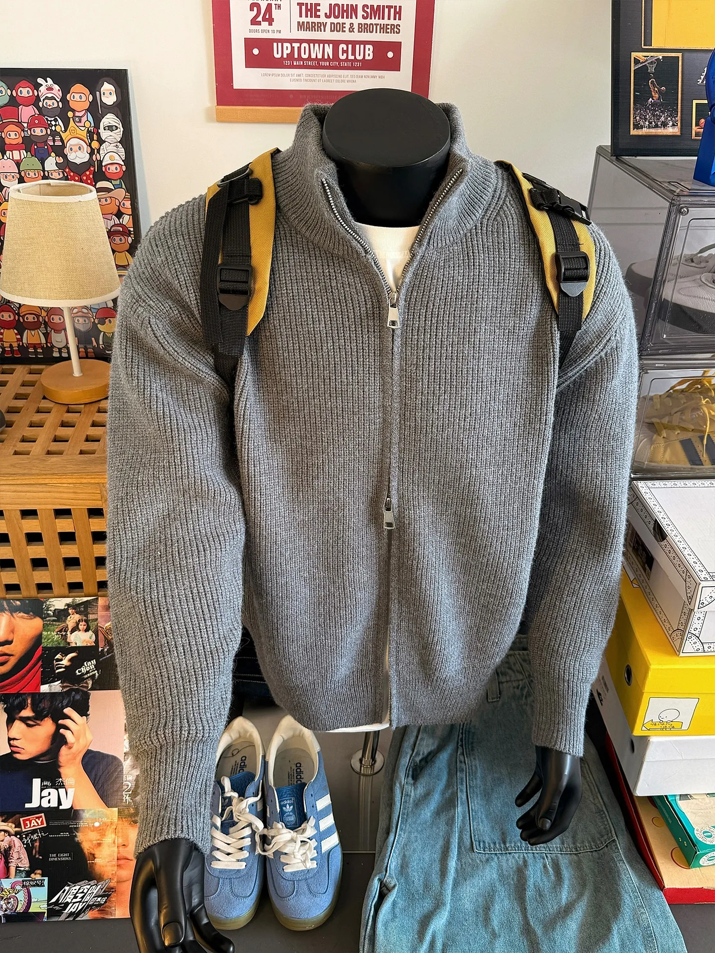 

Мужской кардиган American Sle свободного кроя с воротником на молнии, весна-осень, с двойной молнией, повседневный топ из полиэстера