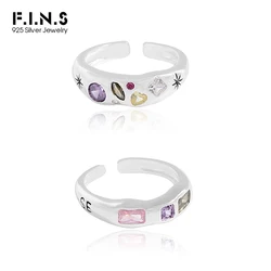F.I.N.S Original Luxury Candy Color Zircon S925 Sterling Silver Open Rings Geometric Crystal Wedding Stackable Finger Fine Jewel