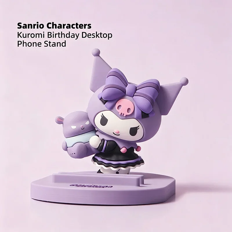 Kawaii Kuromi Cute Figure Phone Holder Two Angles Adjustable Desktop Cell Phone Stand Non Slip Base Smartphone Bracket