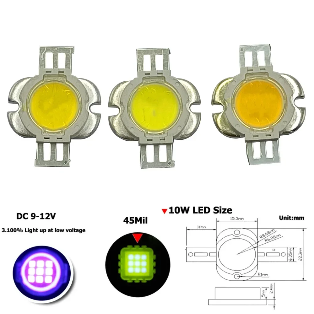 High Power LED Chips 10W Round 80 90 Angle Lens  Red Green Blue UV 365nm  405nm COB SMD Diode 45mil for LED Spotlight Floodlight