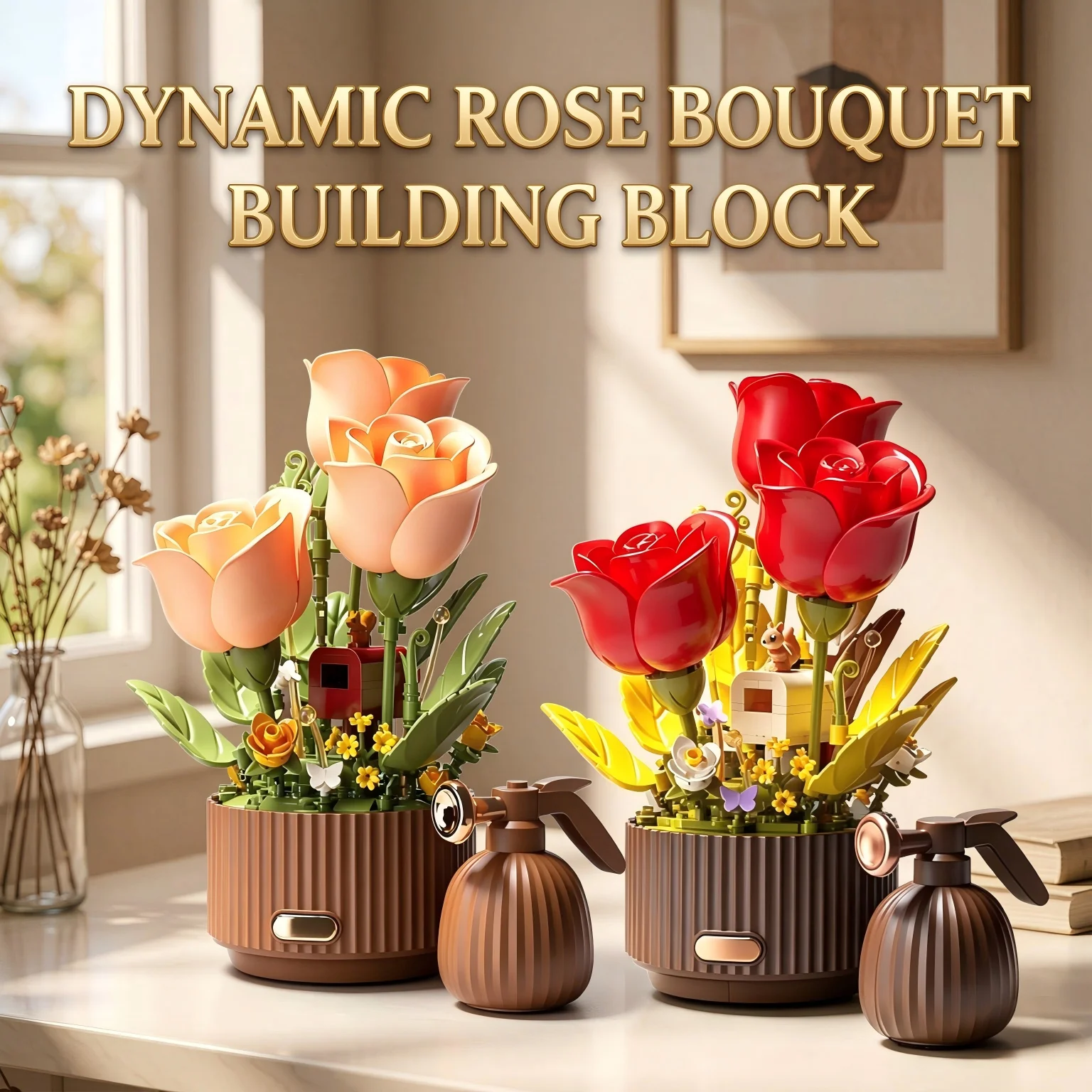 Dynamic Rose Bouquet Building Blocks Set Electric Blooming 4 Dynamic Rose Bouquet Building Blocks Set Electric Blooming