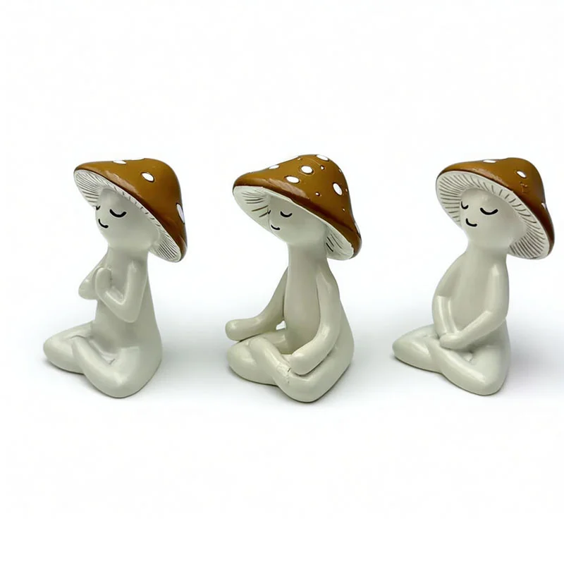 3pcs Meditation Mushroom Figurines Yoga Mushroom Statue Meditation Room Decoration Craft Home Garden