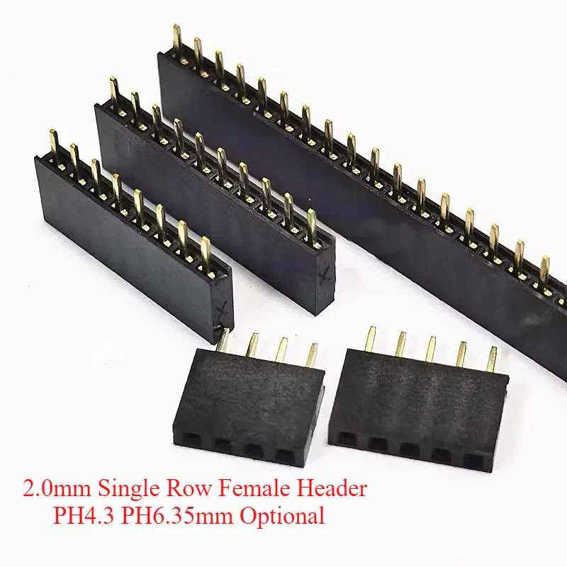 

100pcs 2.0mm PH4.3 6.35mm Single Row Straight 1x2/3/4/5/6/7/8/9/10/11/12/15/18/20/32/40P Gold-plate PCB Female Pin Header Socket