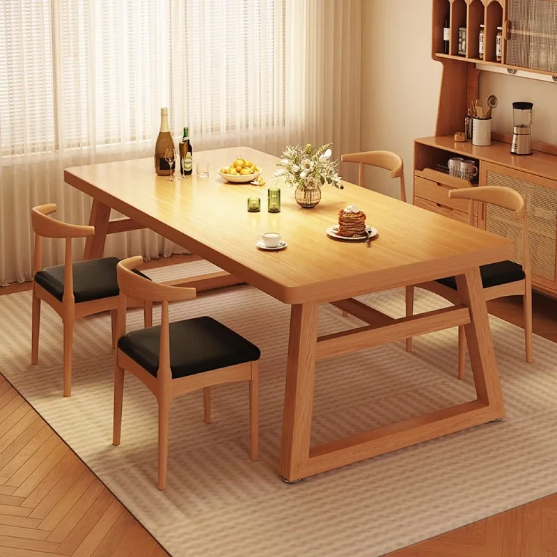 

Dining table household, small apartment, large board table, log wind eating table