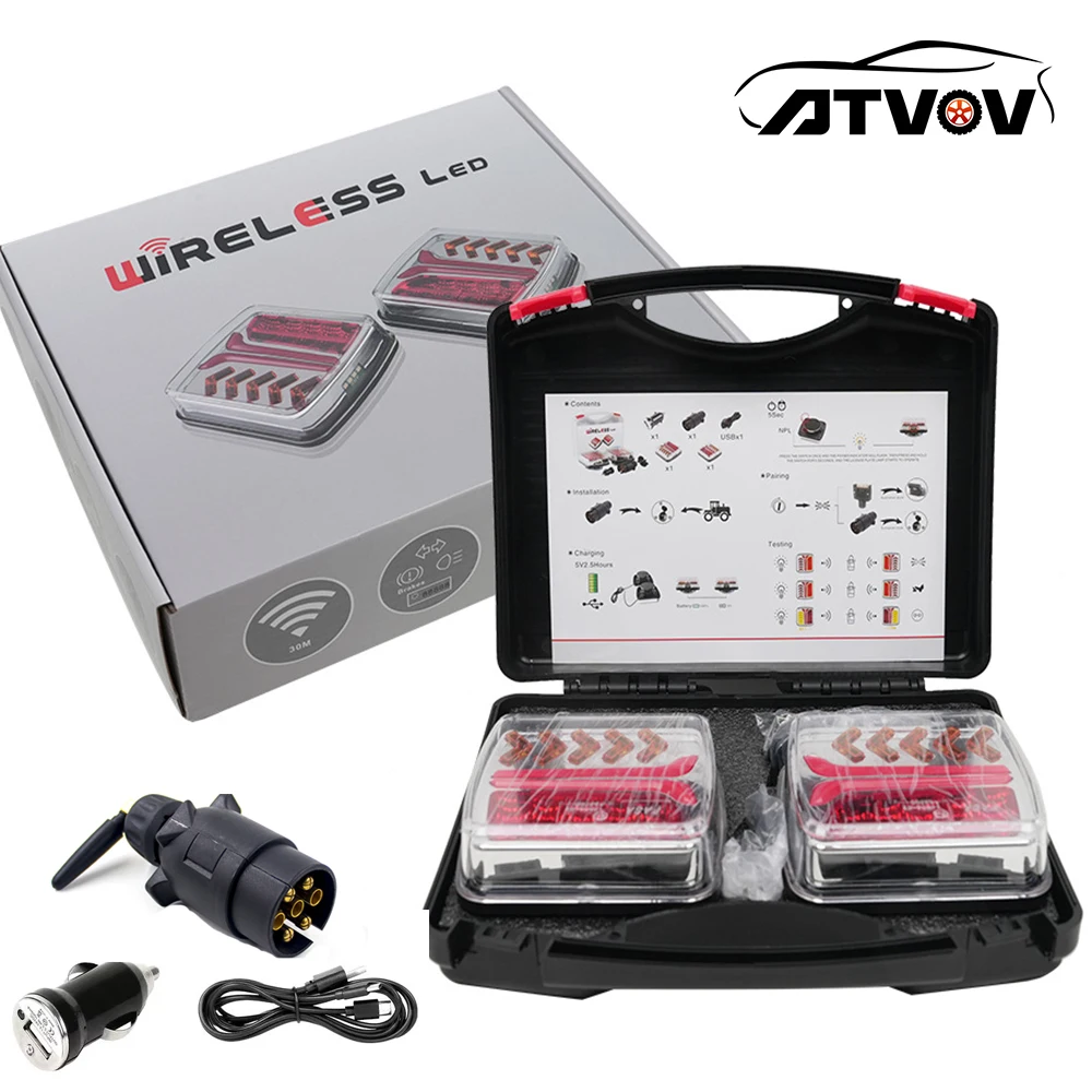 ATVOV 12V 24V EN 7 Pin Wireless Magnetic LED Truck Tail Light Rear Signal Warning Brake Light Waterproof Trailer Caravan Lorry