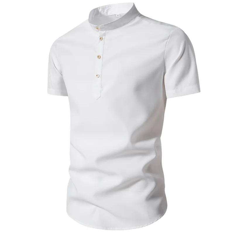 Camisas de manga corta para hombre, jerseys ajustados con botones, Tops que combinan con todo, Color sólido, moda informal, oficina, Y2K, verano, nuevo