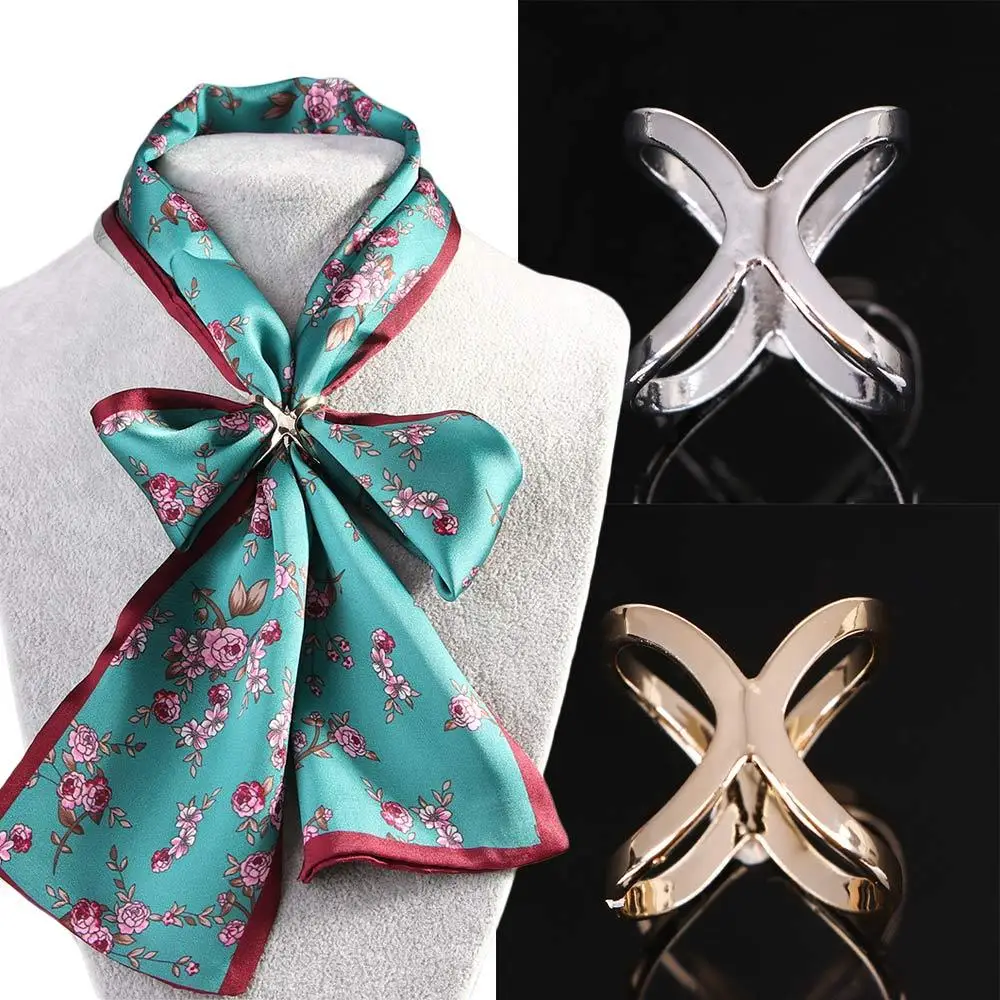 New Multipurpose Cross Hollow Simple Three Ring Scarf Button X-shaped Gold Silver Color Scarf Square Scarf Cape Button