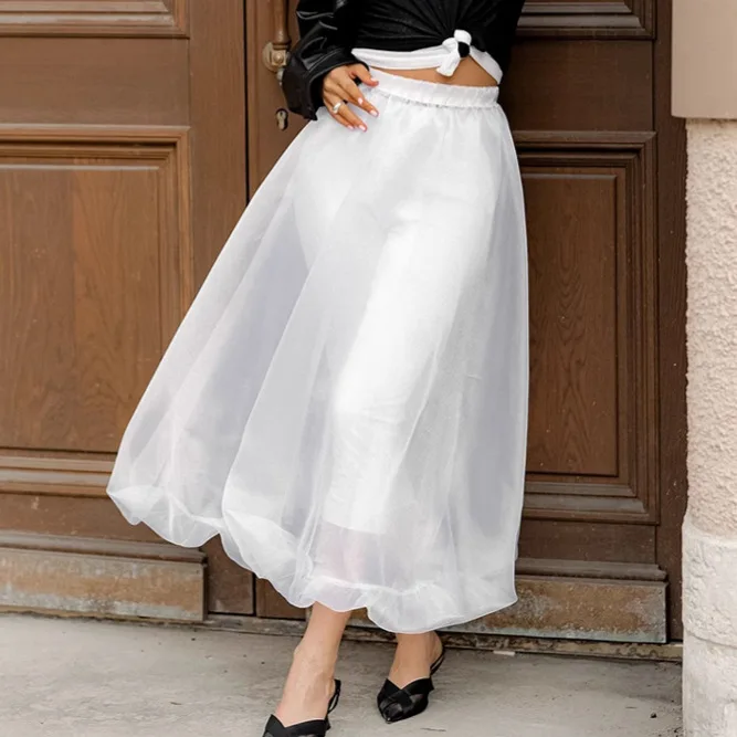 

Classic Black And White Sexy Perspective Mesh High Waist Skirt 2025 Spring And Summer Fashion New Holiday Women's Puffy Skirt
