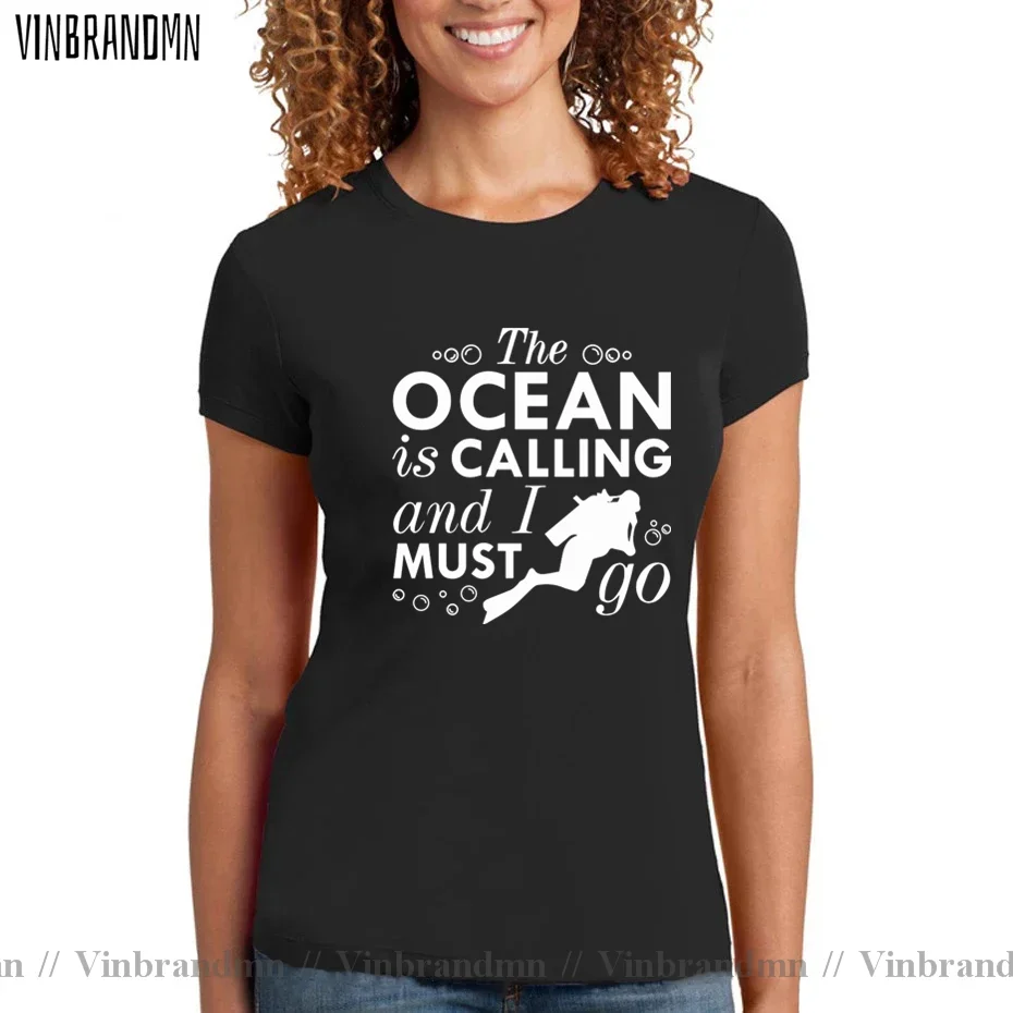 The Ocean Is Calling And I Must Go Scuba Diving T shirt New Fashion Diver Hipster Female Tshirt Girls Dive Surfing Cool T-Shirts