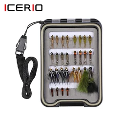 ICERIO 28pcs Fly Fishing Flies Kit Fly Assortment Trout Bass Fishing with Fly Box Dry Wet Flies Nymphs Streamers Lure Baits