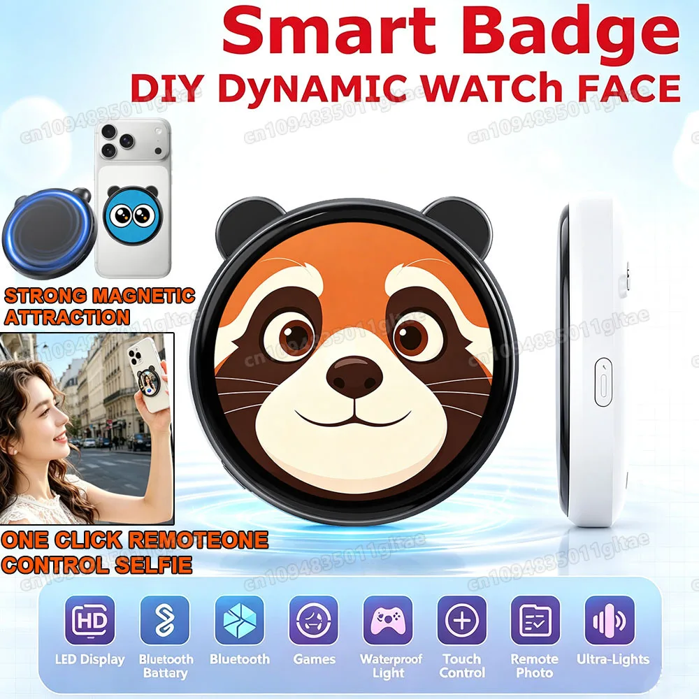 Badge électronique intelligent dynamique avec écran HD de 1,50 pouce, capable de transférer des photos, des GIFs, des animations et des vidéos, idéal pour les cadeaux aux fans Otaku.