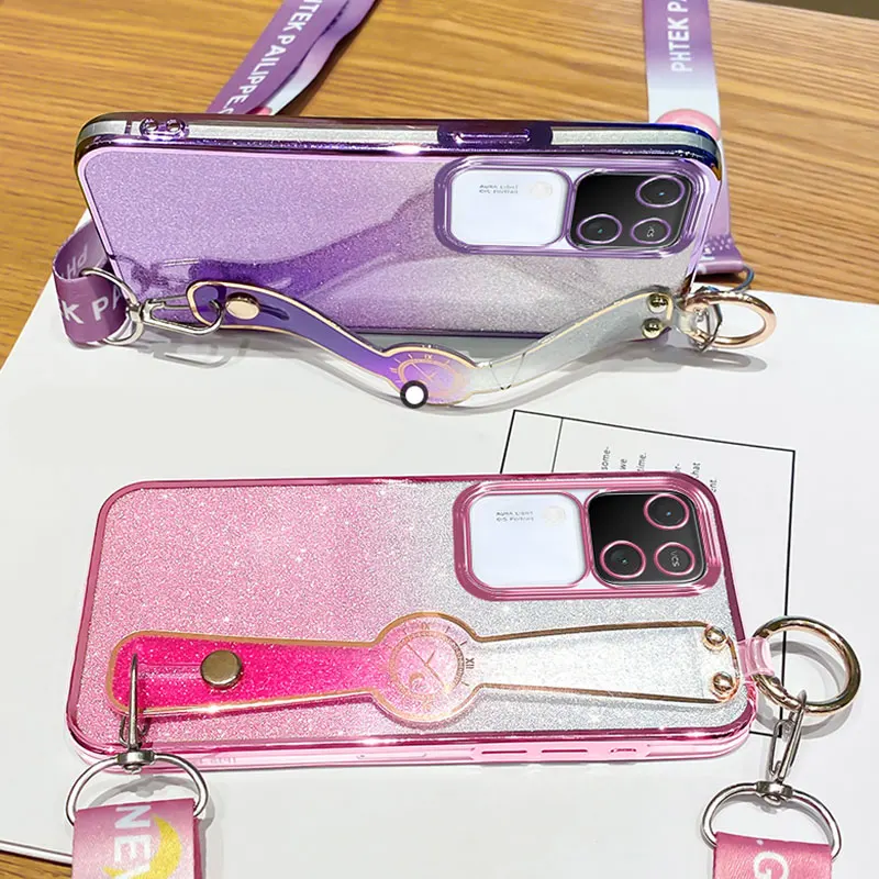 V30 pro Luxury Bling Wrist Holder Case For Vivo V30 V29 Lite v27 pro V30E V29E V27E Y39 V40 SE V50 Lite Case with Lanyard Cover