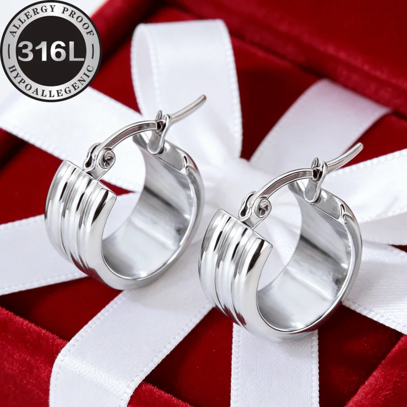 Anti-allergic, circle C shape, three-ball line earrings, silver, anti-fading and non-fading, high texture, comfortable and